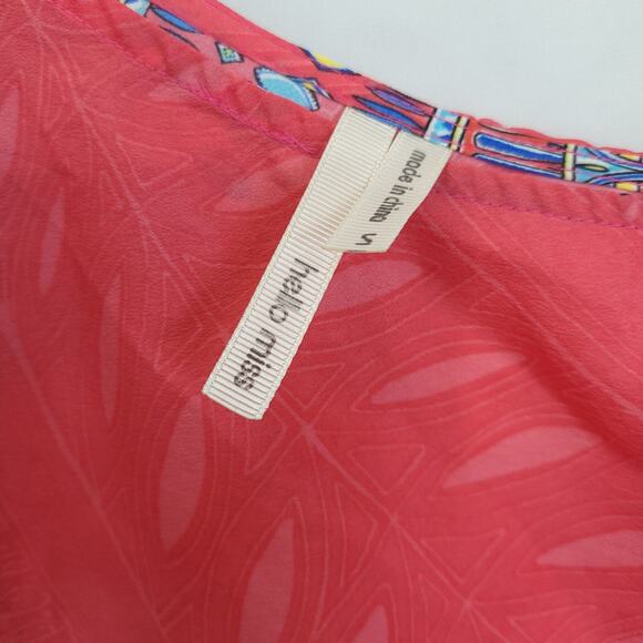 Hello Miss Short Dress One Shoulder Pattern Women S Coral MultiColor Blue Beachy - Picture 8 of 8